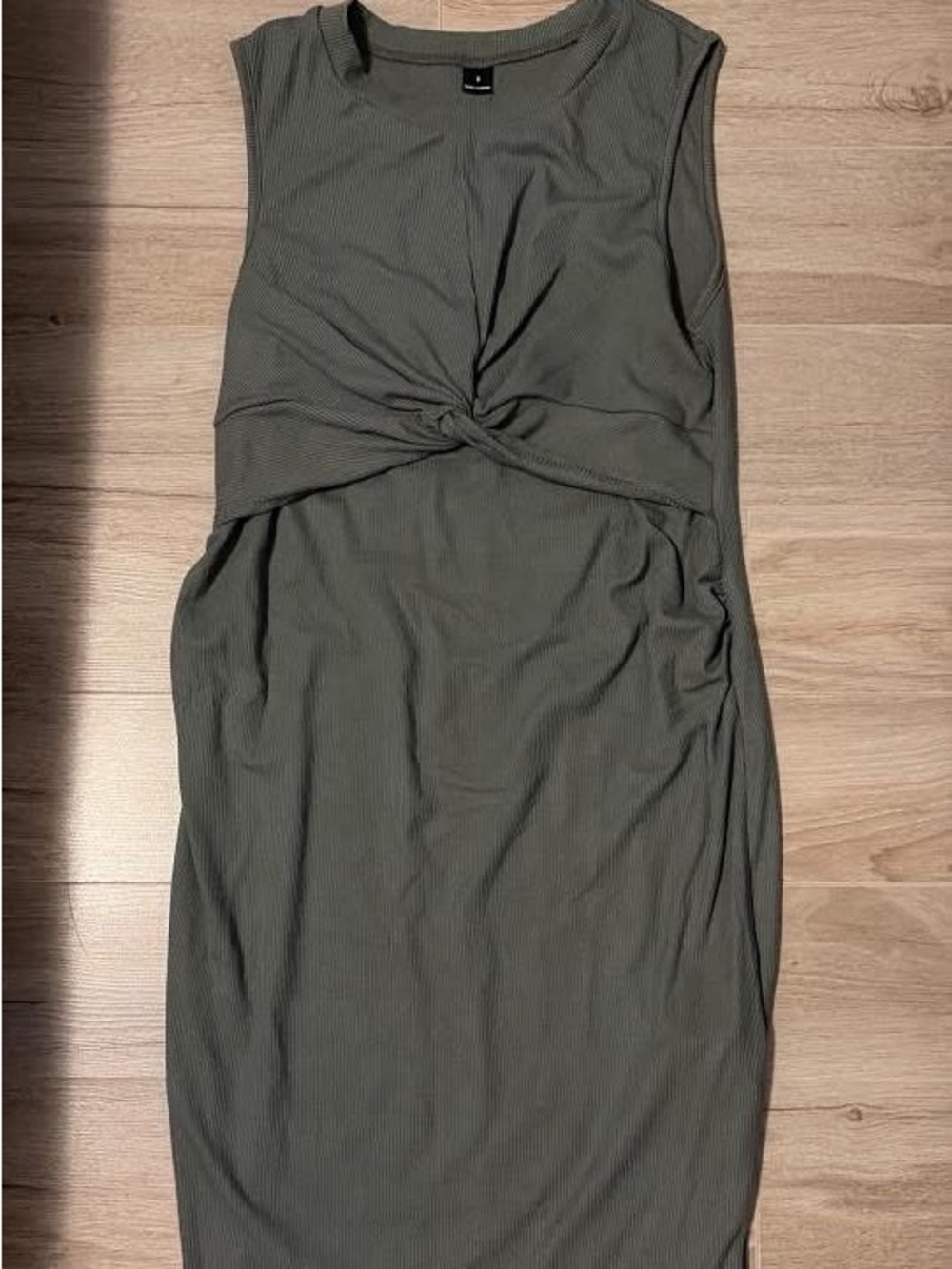 Maternity Twist-Front Ribbed Bodycon Dress in Olive